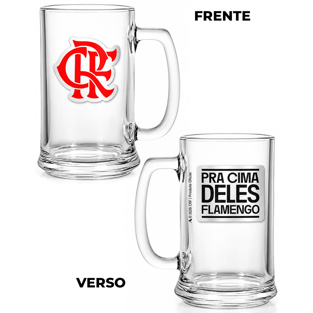 Caneca de Cerveja Allmix Flamengo de Vidro com Placa de Metal 420ml